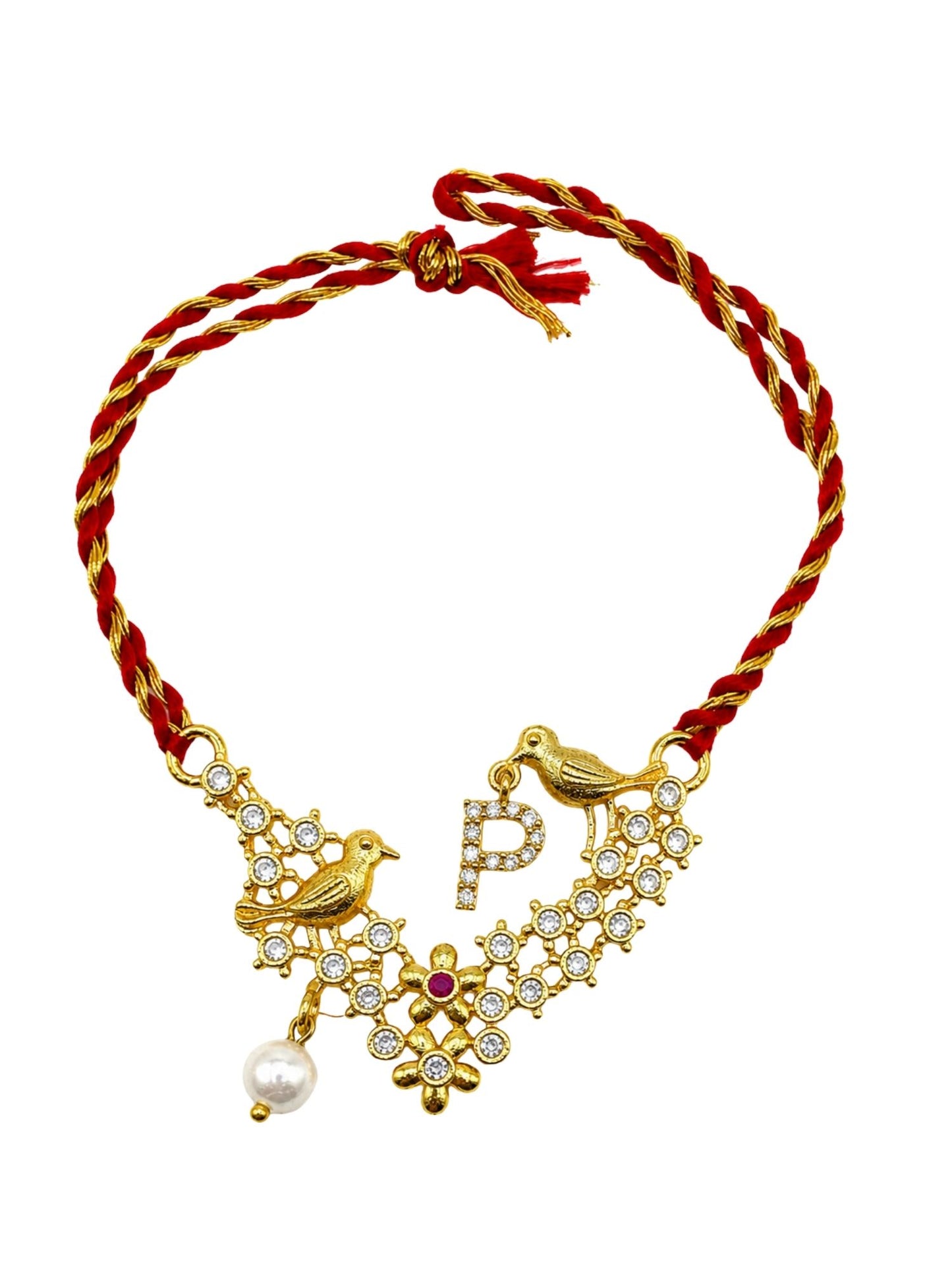 Letter Name Rakhi Designs Alphabet AD Gold Plated with Pearl Customized Pendant Raksha Bandhan