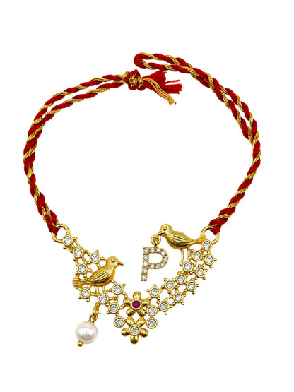 Letter Name Rakhi Designs Alphabet AD Gold Plated with Pearl Customized Pendant Raksha Bandhan