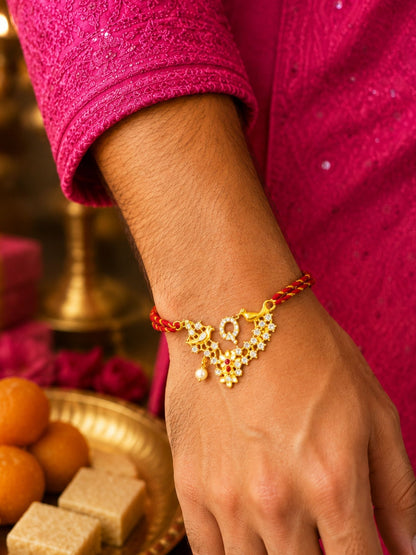 Letter Name Rakhi Designs Alphabet AD Gold Plated with Pearl Customized Pendant Raksha Bandhan
