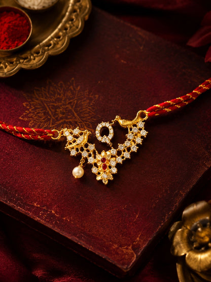 Letter Name Rakhi Designs Alphabet AD Gold Plated with Pearl Customized Pendant Raksha Bandhan