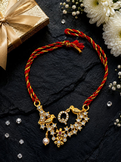 Letter Name Rakhi Designs Alphabet AD Gold Plated with Pearl Customized Pendant Raksha Bandhan