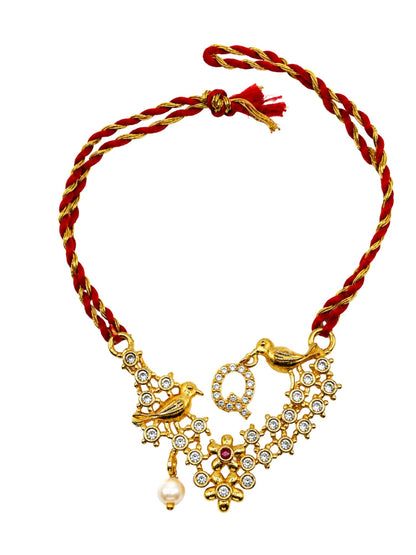 Letter Name Rakhi Designs Alphabet AD Gold Plated with Pearl Customized Pendant Raksha Bandhan