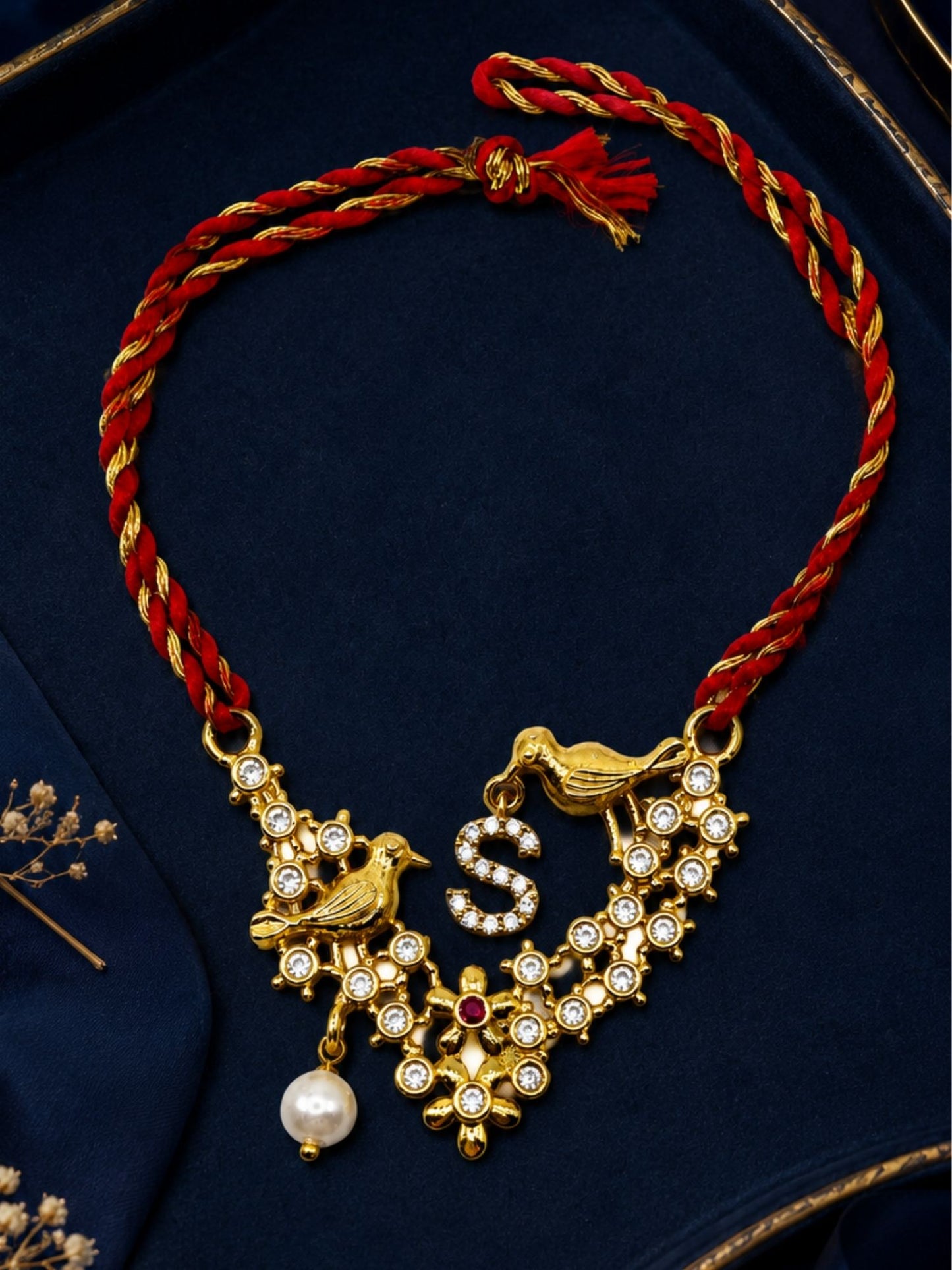 Letter Name Rakhi Designs Alphabet AD Gold Plated with Pearl Customized Pendant Raksha Bandhan