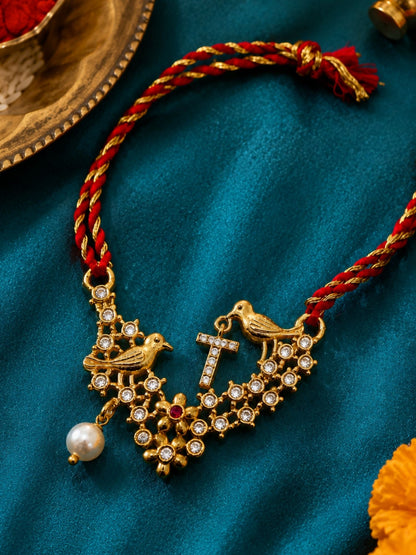 Letter Name Rakhi Designs Alphabet AD Gold Plated with Pearl Customized Pendant Raksha Bandhan