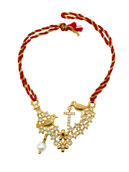 Letter Name Rakhi Designs Alphabet AD Gold Plated with Pearl Customized Pendant Raksha Bandhan