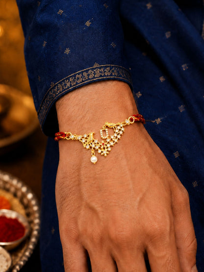 Letter Name Rakhi Designs Alphabet AD Gold Plated with Pearl Customized Pendant Raksha Bandhan