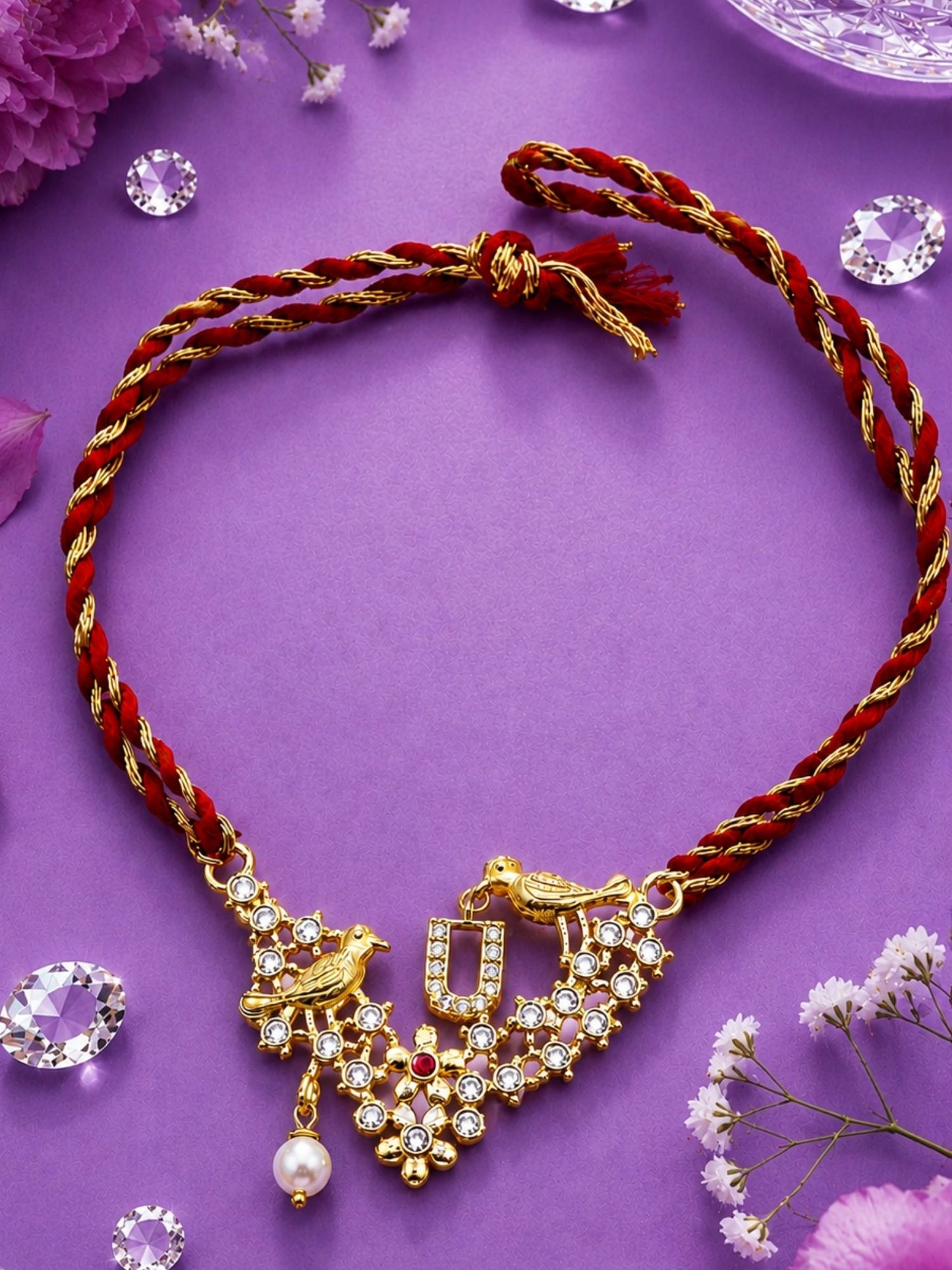Letter Name Rakhi Designs Alphabet AD Gold Plated with Pearl Customized Pendant Raksha Bandhan
