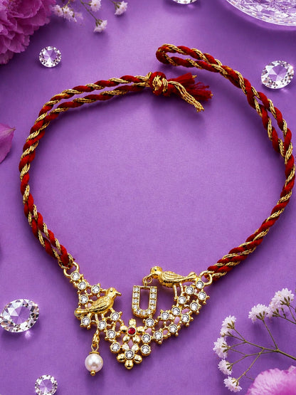 Letter Name Rakhi Designs Alphabet AD Gold Plated with Pearl Customized Pendant Raksha Bandhan