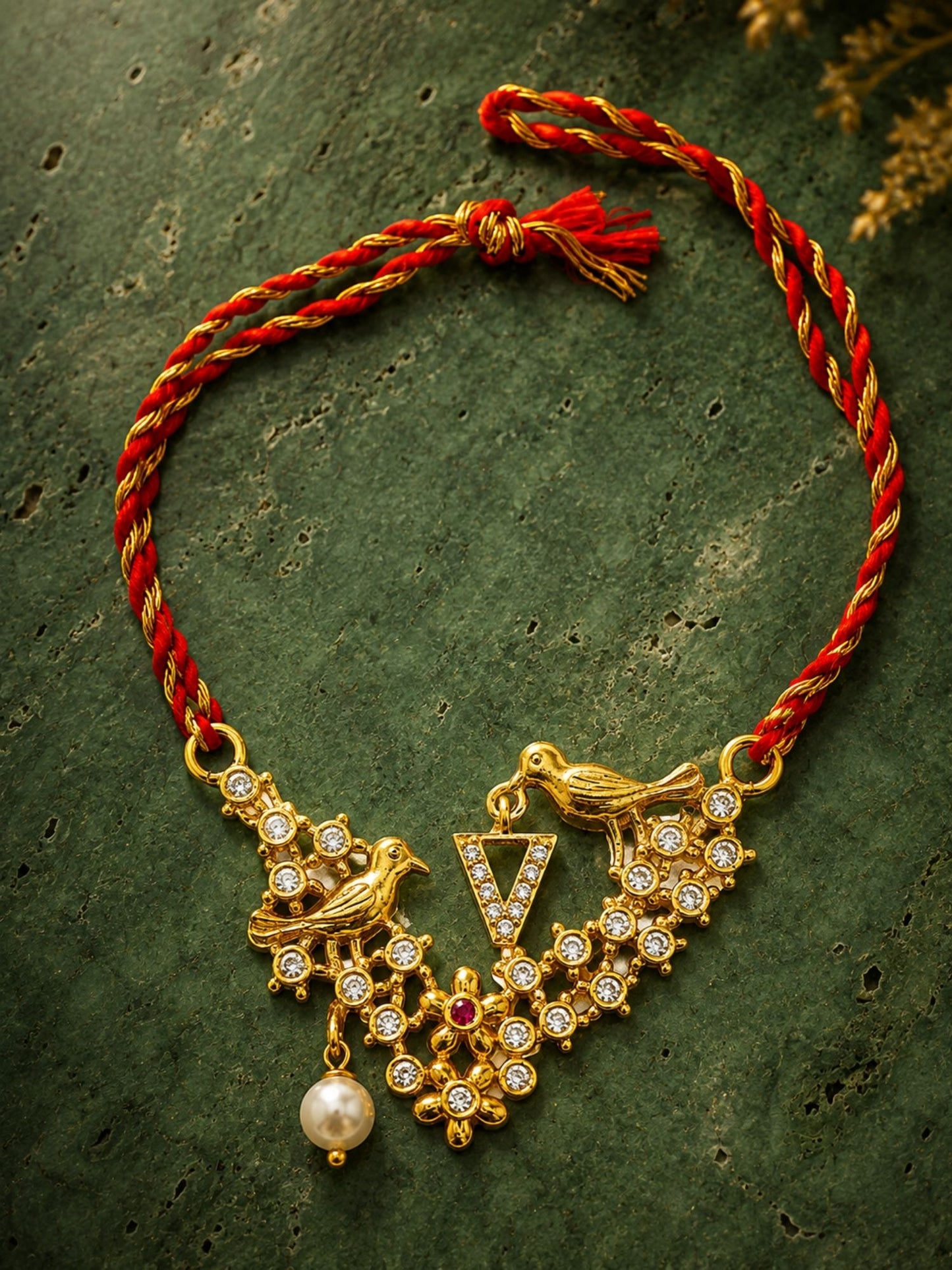 Letter Name Rakhi Designs Alphabet AD Gold Plated with Pearl Customized Pendant Raksha Bandhan