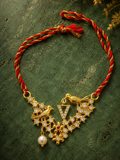 Letter Name Rakhi Designs Alphabet AD Gold Plated with Pearl Customized Pendant Raksha Bandhan