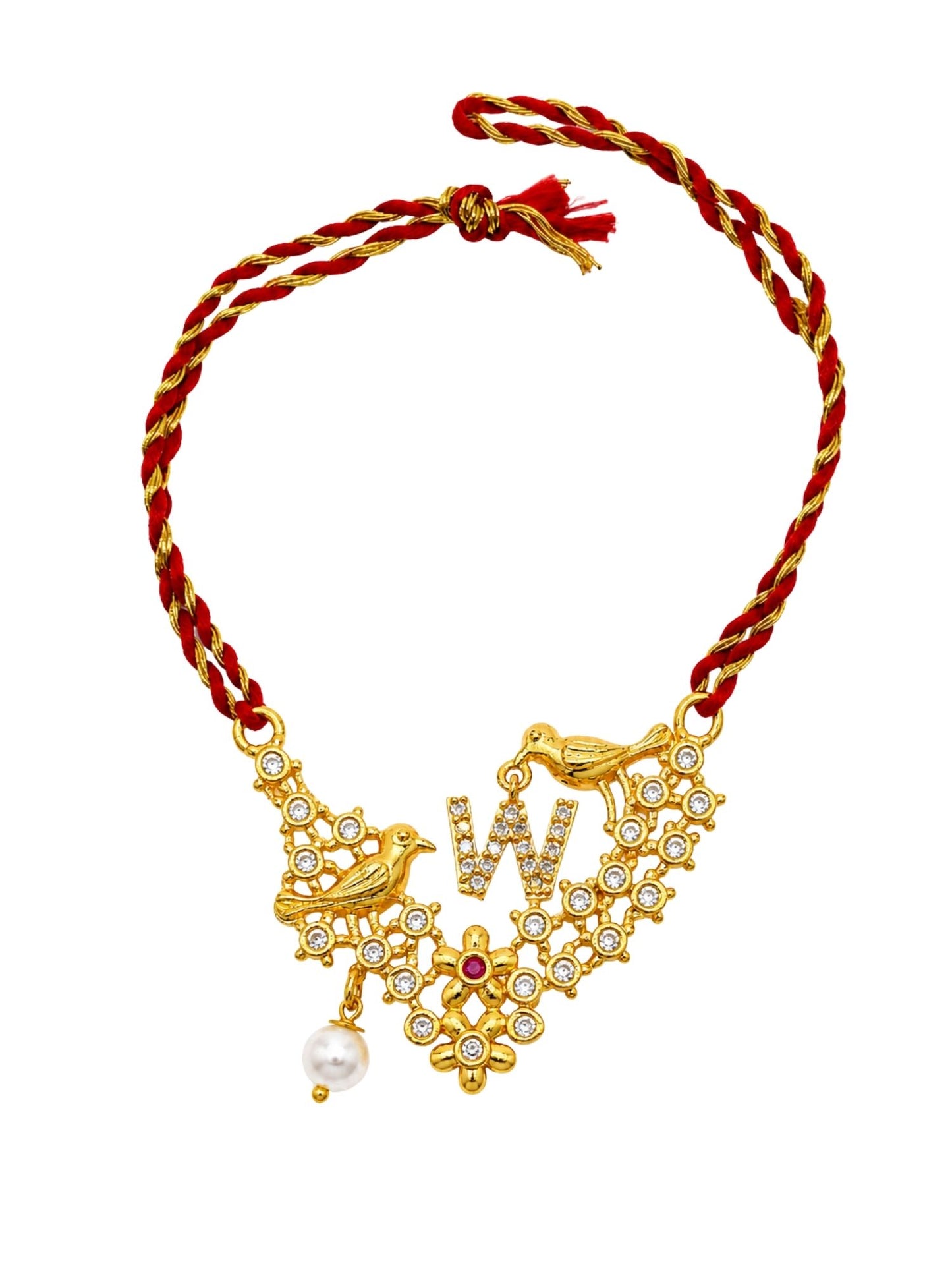 Letter Name Rakhi Designs Alphabet AD Gold Plated with Pearl Customized Pendant Raksha Bandhan