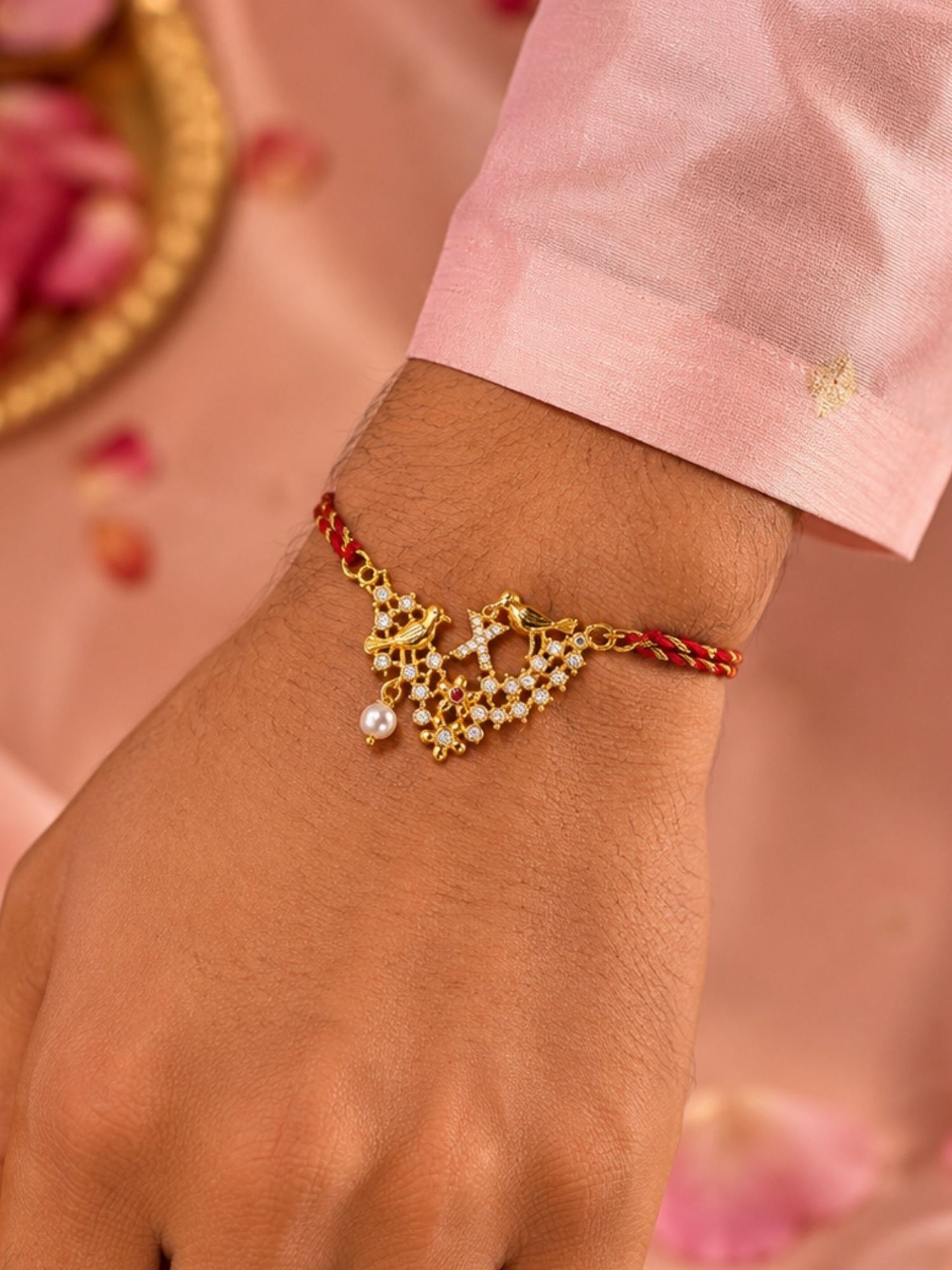 Letter Name Rakhi Designs Alphabet AD Gold Plated with Pearl Customized Pendant Raksha Bandhan