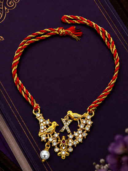 Letter Name Rakhi Designs Alphabet AD Gold Plated with Pearl Customized Pendant Raksha Bandhan