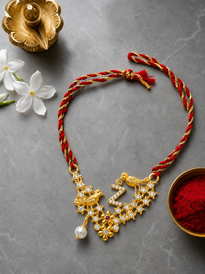 Letter Name Rakhi Designs Alphabet AD Gold Plated with Pearl Customized Pendant Raksha Bandhan