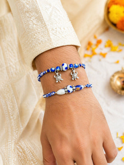 (Set of 2) Evil Eye Turtle Rakhi Bracelet For Bhai Bro