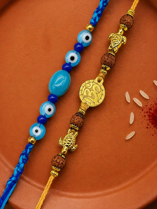 (Set of 2) Evil Eye Om Turtle Rakhi Bracelet For Bhai Bro