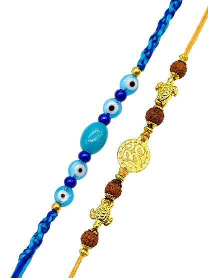 (Set of 2) Evil Eye Om Turtle Rakhi Bracelet For Bhai Bro