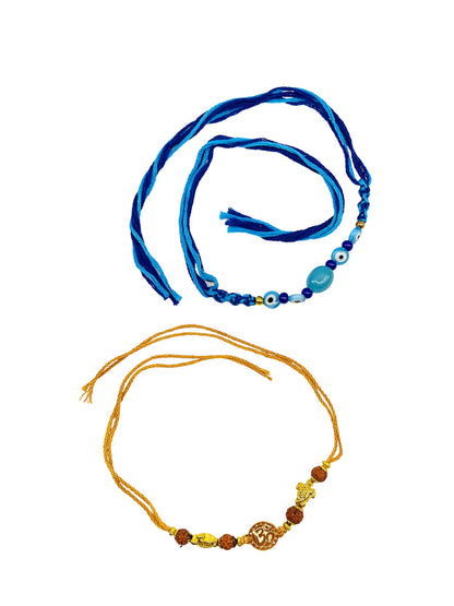 (Set of 2) Evil Eye Om Turtle Rakhi Bracelet For Bhai Bro