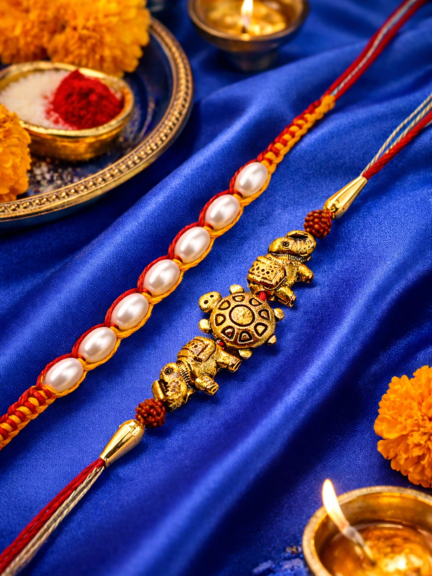 (Set of 2) Turtle Pearl Bracelet Rakhi Mauli Thread Bro