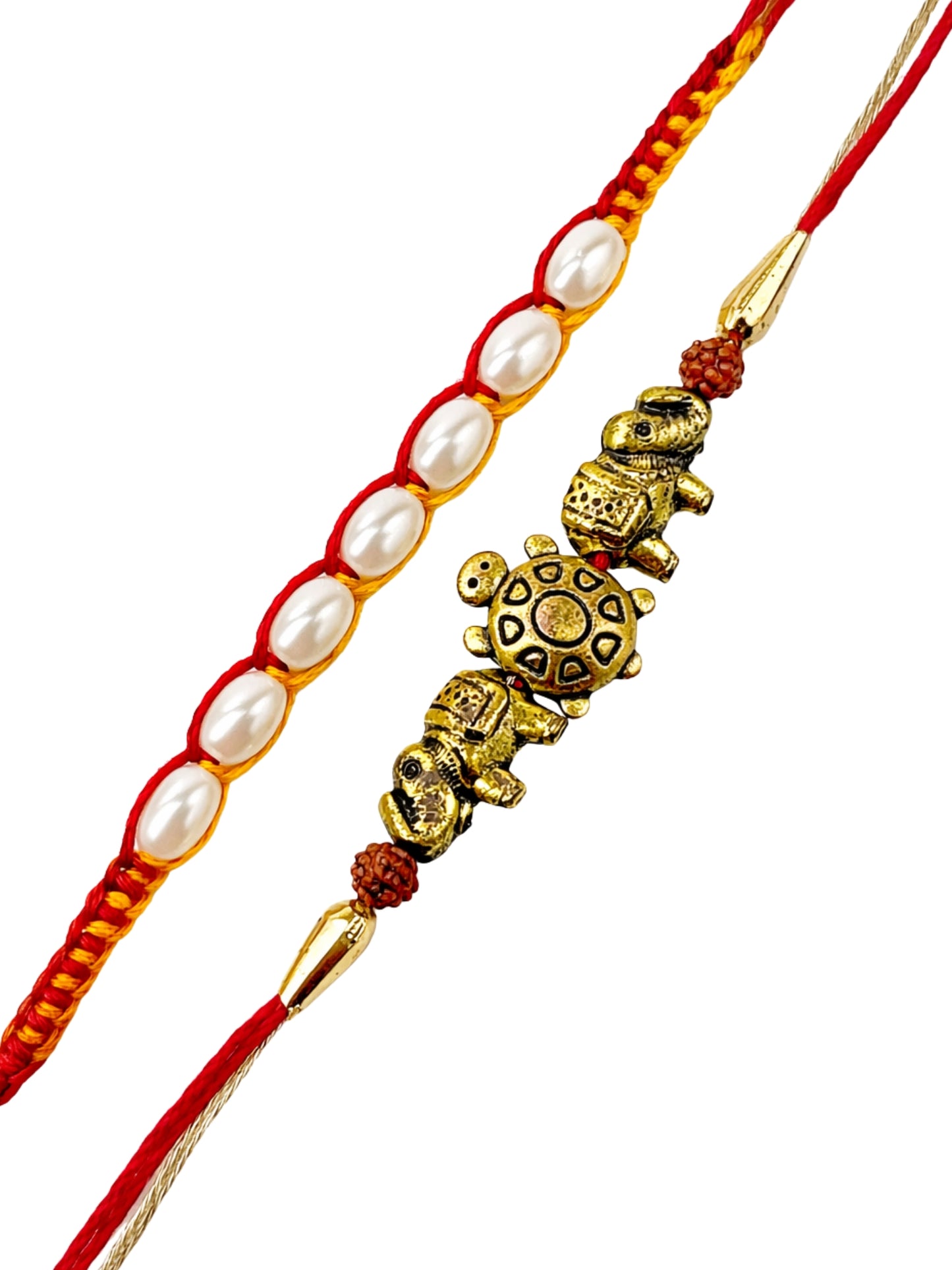 (Set of 2) Turtle Pearl Bracelet Rakhi Mauli Thread Bro