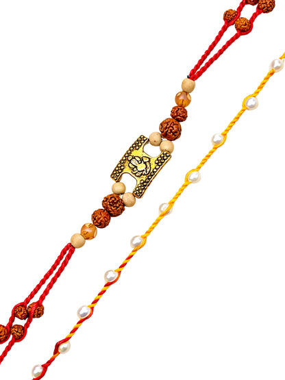 (Set of 2) Ganesha Pearl Bracelet Rakhi Mauli Thread Bro