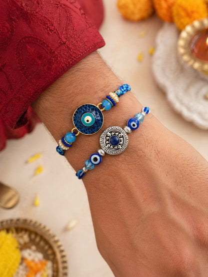 (Set of 2) Evil Eye Tibetan Rakhi Bracelet For Bhai Bro