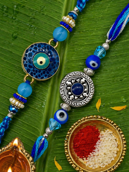 (Set of 2) Evil Eye Tibetan Rakhi Bracelet For Bhai Bro