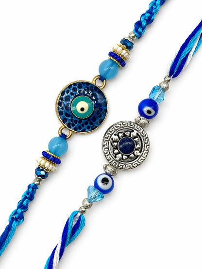 (Set of 2) Evil Eye Tibetan Rakhi Bracelet For Bhai Bro