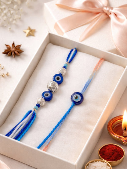 (Set of 2) Blue Evil Eye Beaded Bracelet Rakhi Bhai Bro