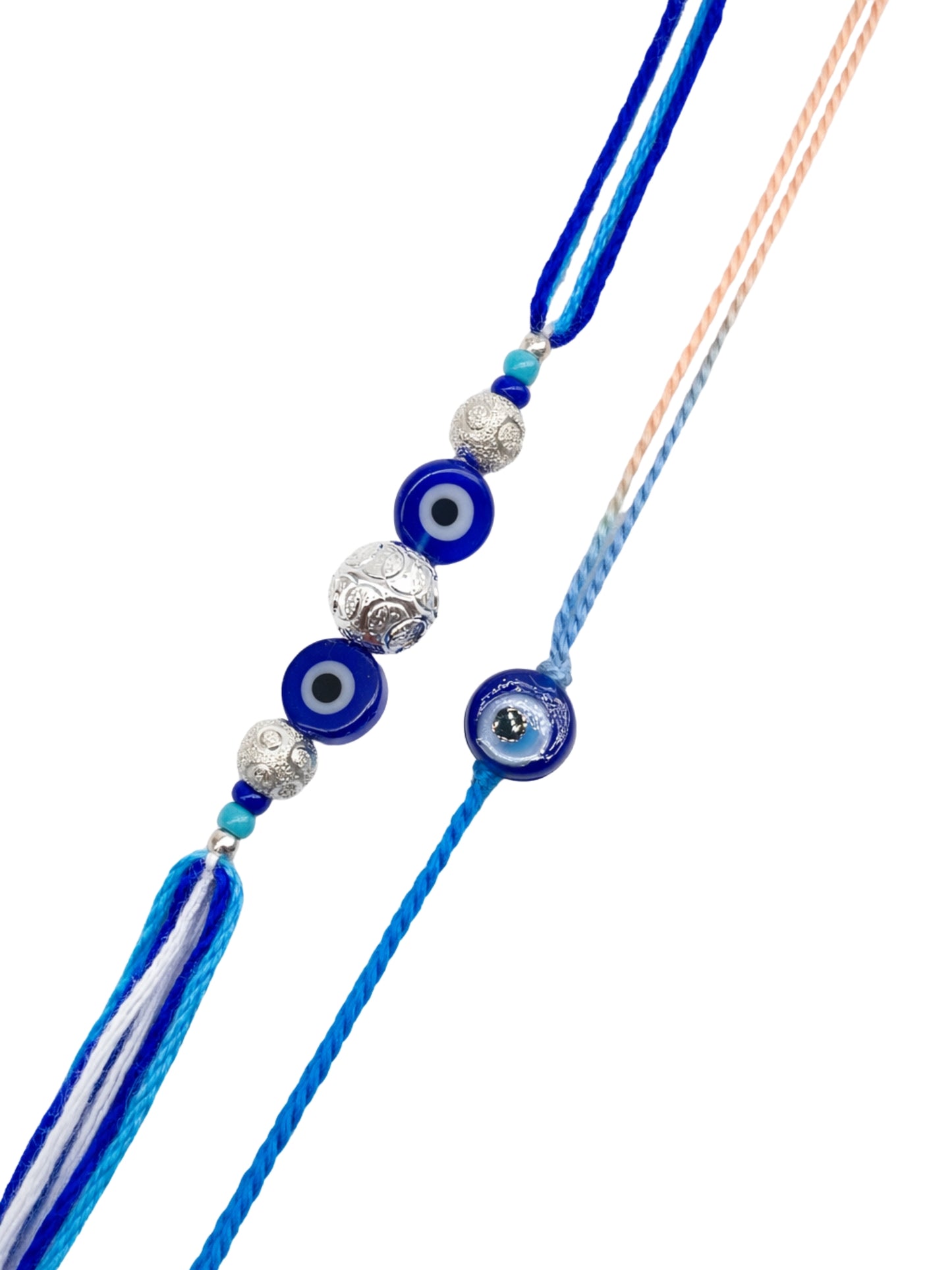 (Set of 2) Blue Evil Eye Beaded Bracelet Rakhi Bhai Bro