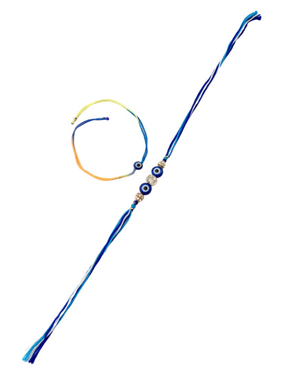 (Set of 2) Blue Evil Eye Beaded Bracelet Rakhi Bhai Bro