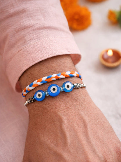 (Set of 2) Braided Evil Eye Bracelet Rakhi Bhai Bhaiya Bro