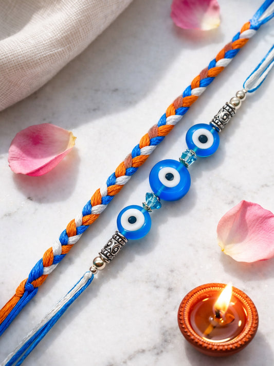 (Set of 2) Braided Evil Eye Bracelet Rakhi Bhai Bhaiya Bro