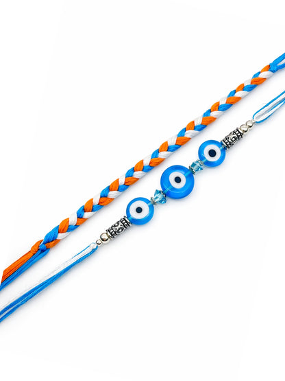 (Set of 2) Braided Evil Eye Bracelet Rakhi Bhai Bhaiya Bro