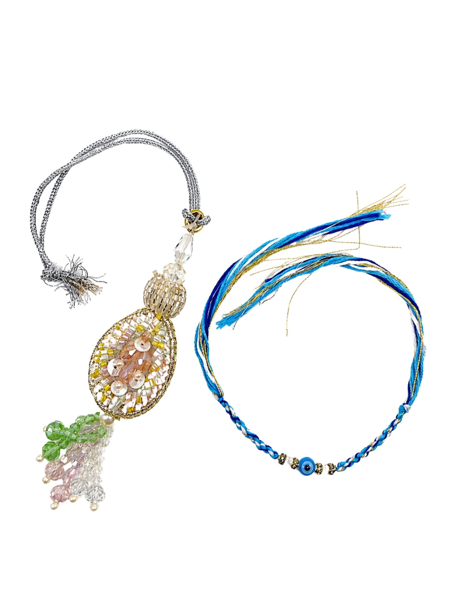 (Set of 2) Crystal Beaded Evil Eye Lumba Rakhi Bhaiya Bhabhi