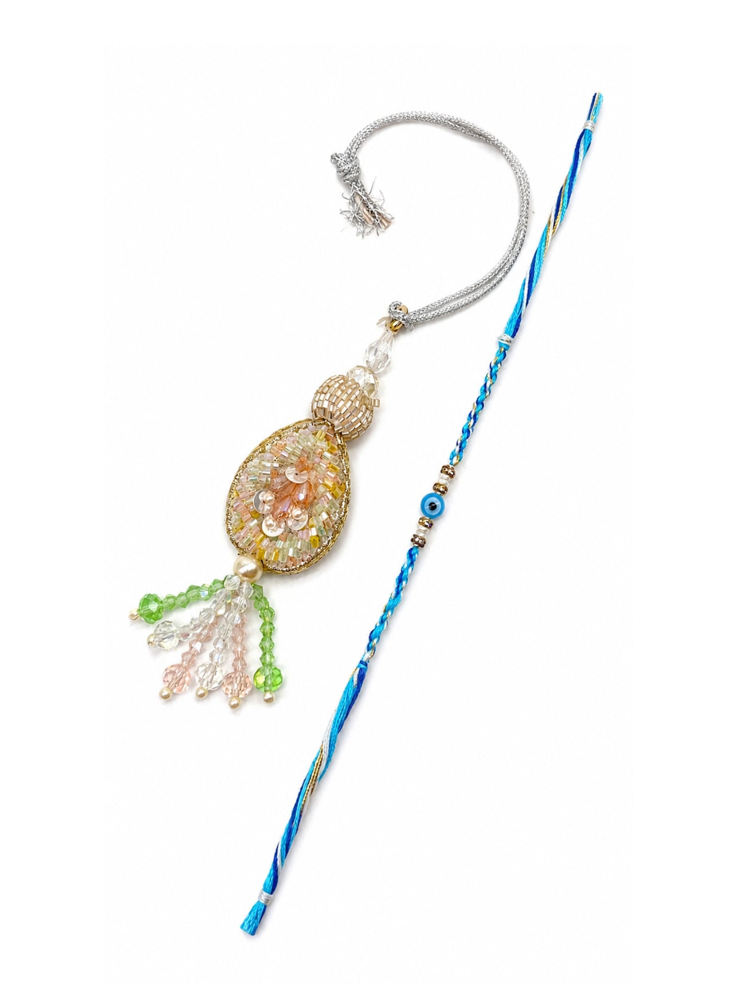 (Set of 2) Crystal Beaded Evil Eye Lumba Rakhi Bhaiya Bhabhi