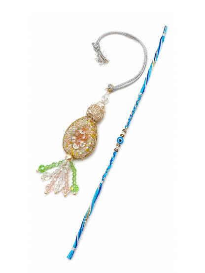 (Set of 2) Crystal Beaded Evil Eye Lumba Rakhi Bhaiya Bhabhi