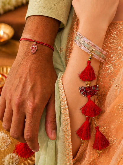 (Set of 2) Mirror Tassel Lumba Hamsa Rakhi Bhaiya Bhabhi