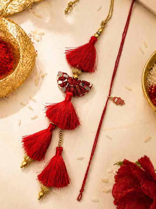 (Set of 2) Mirror Tassel Lumba Hamsa Rakhi Bhaiya Bhabhi
