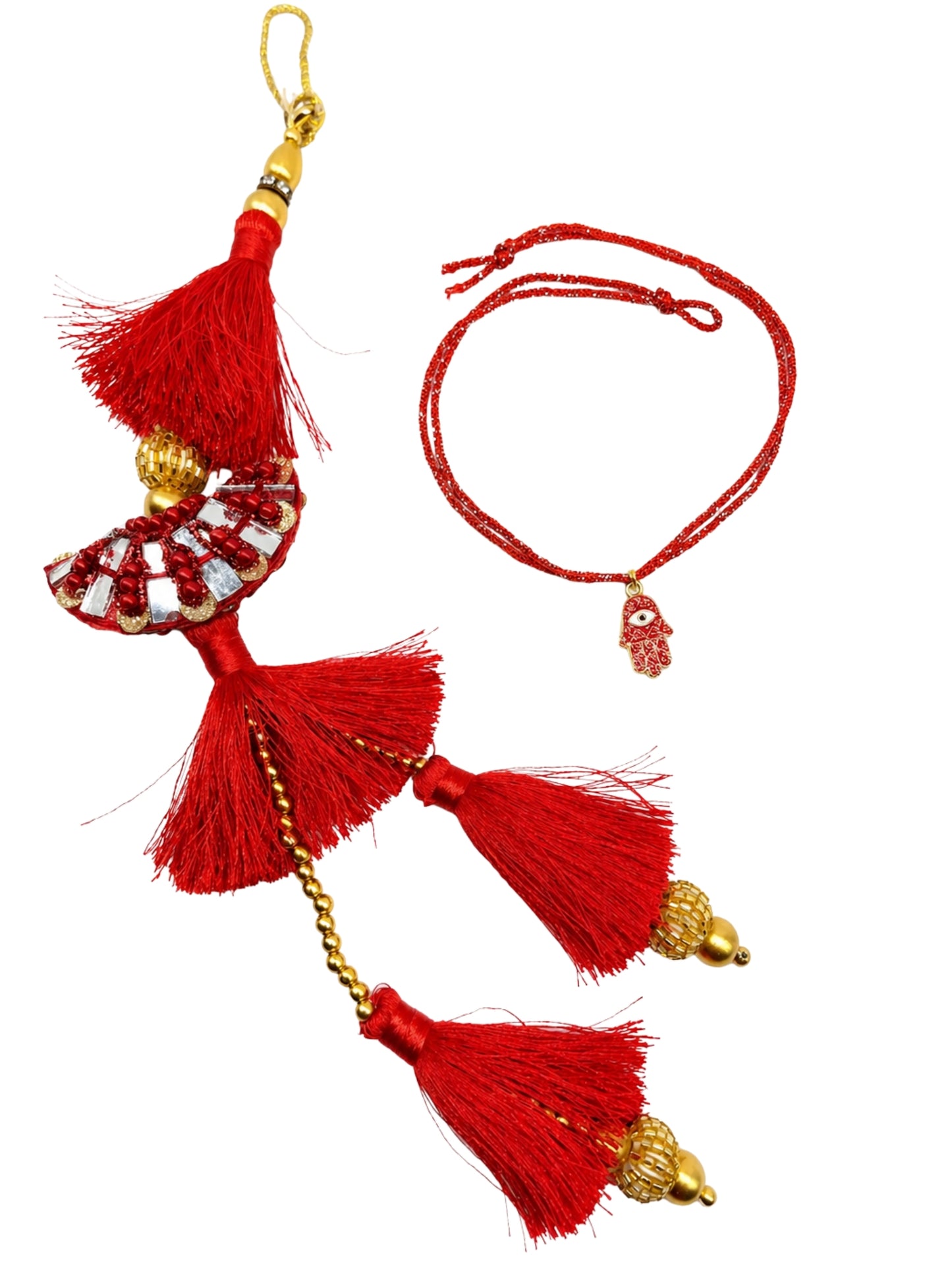 (Set of 2) Mirror Tassel Lumba Hamsa Rakhi Bhaiya Bhabhi