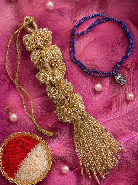 (Set of 2) Beaded Tassel Evil Eye Hamsa Lumba Rakhi Pair