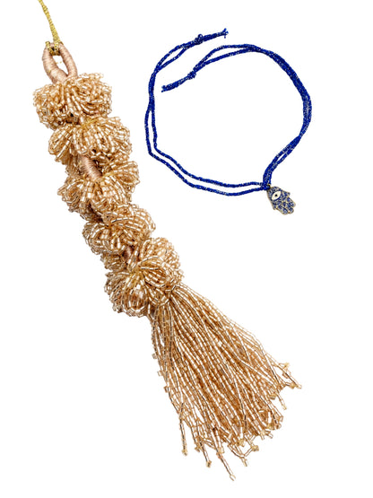 (Set of 2) Beaded Tassel Evil Eye Hamsa Lumba Rakhi Pair