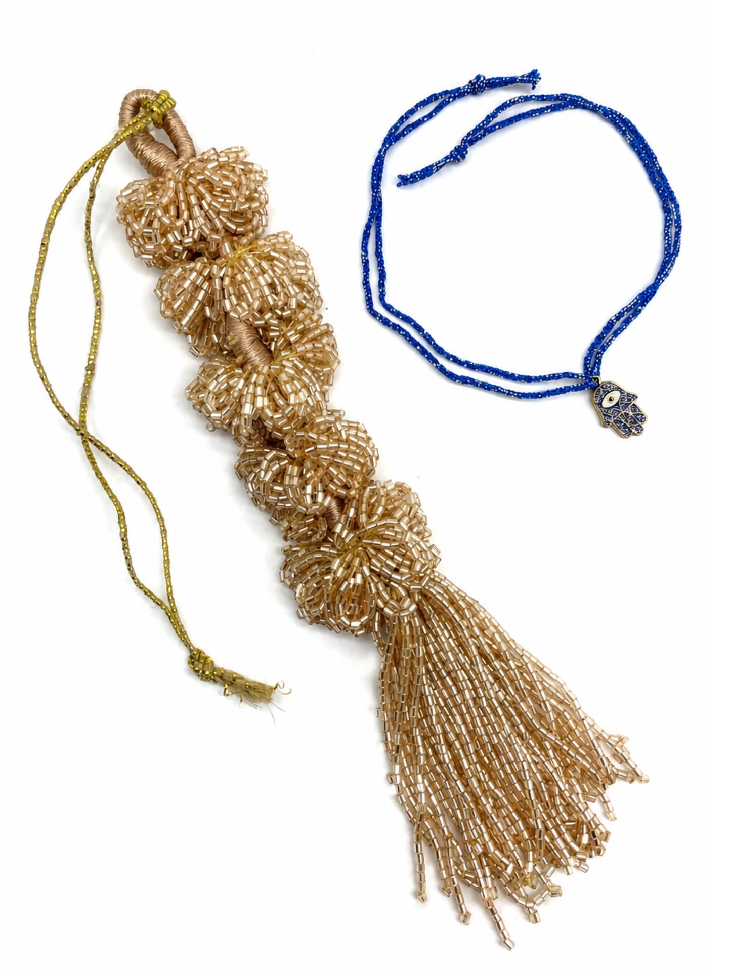 (Set of 2) Beaded Tassel Evil Eye Hamsa Lumba Rakhi Pair