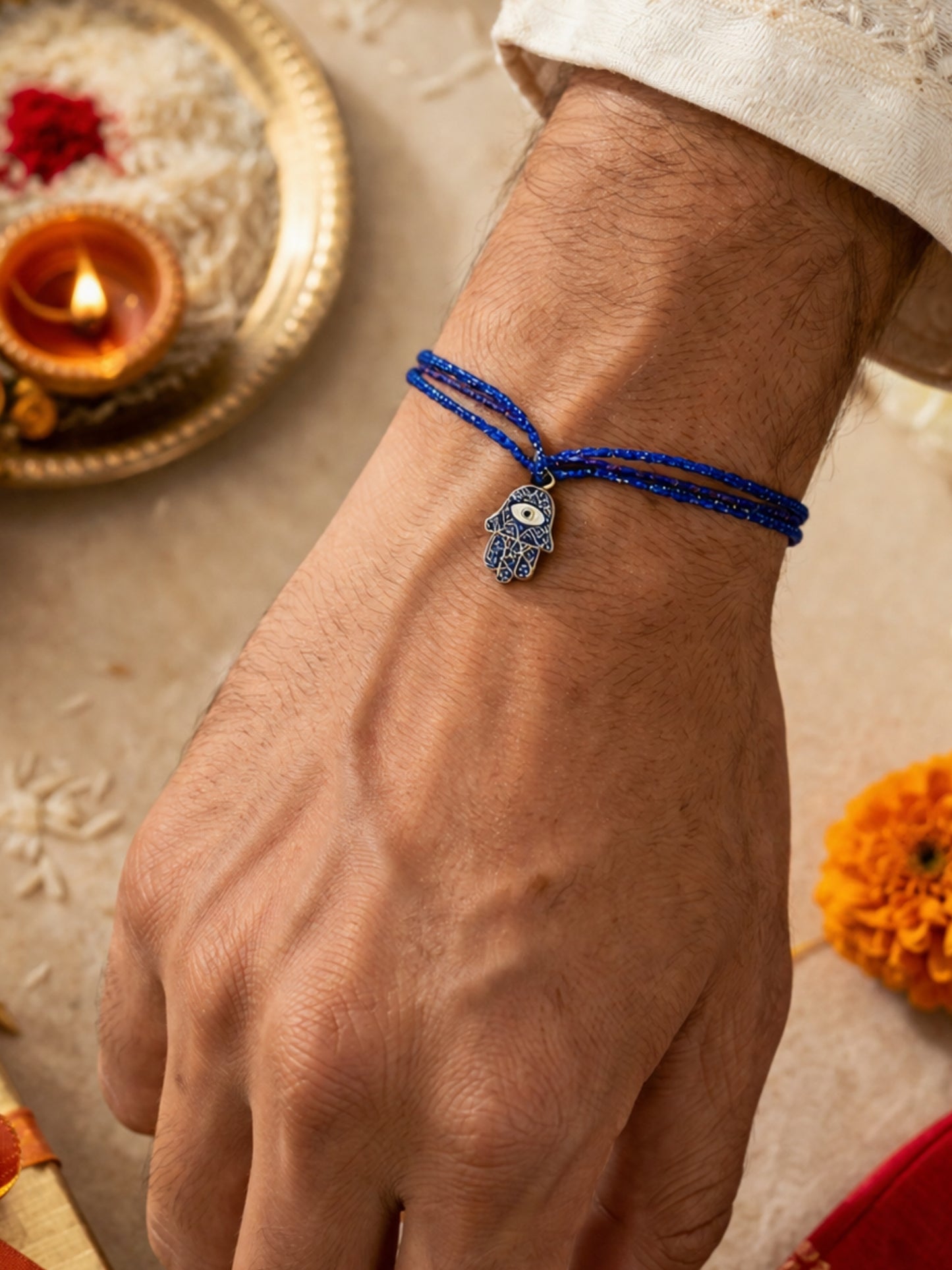 (Set of 2) Beaded Tassel Evil Eye Hamsa Lumba Rakhi Pair