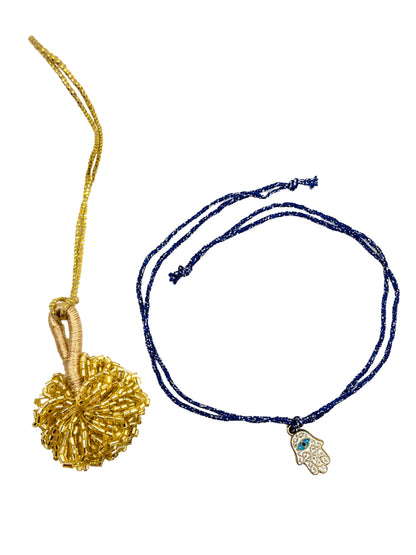 (Set of 2) Gold Tassel Hamsa Evil Eye Lumba Rakhi Bhaiya Bhabhi