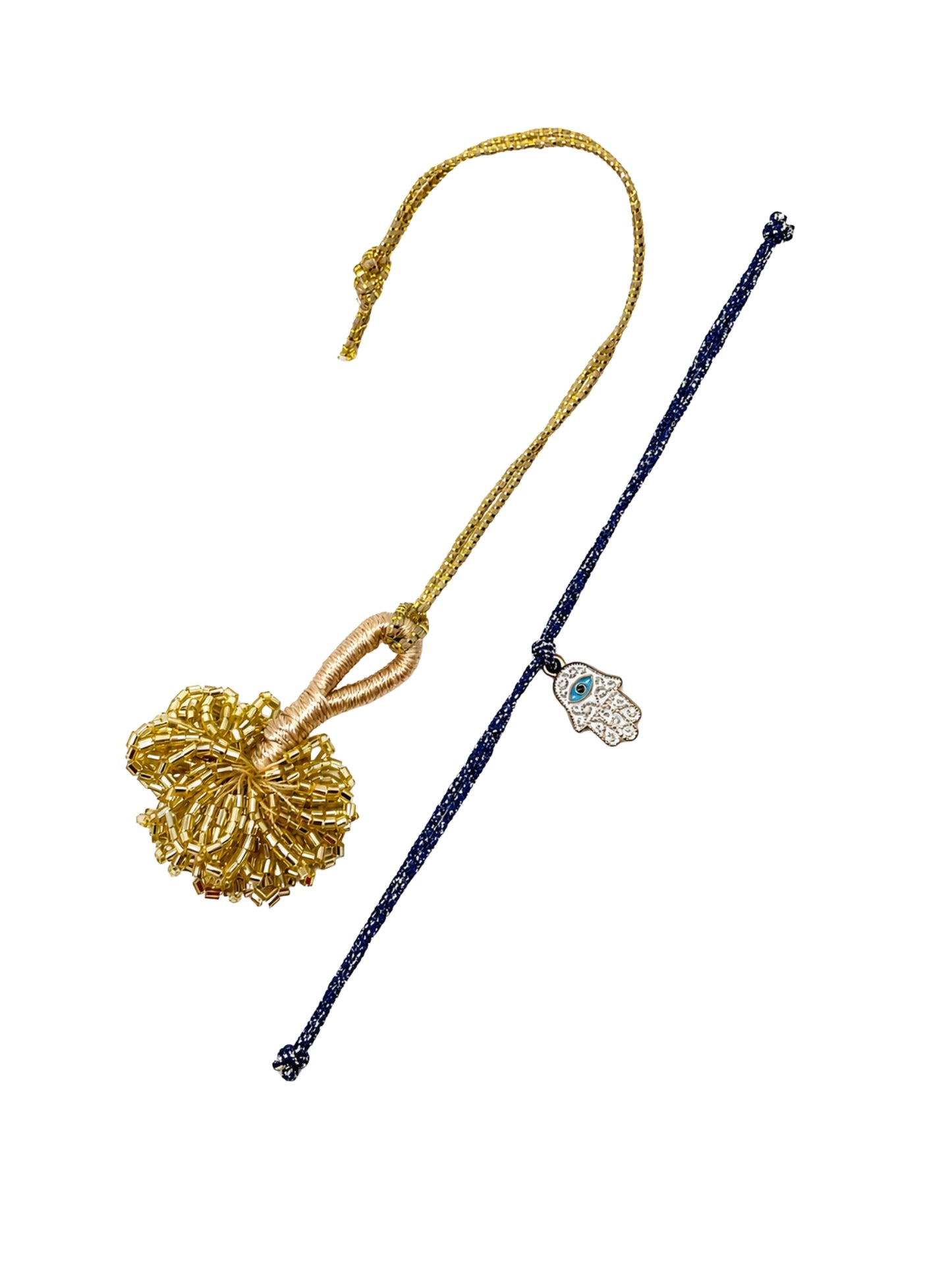 (Set of 2) Gold Tassel Hamsa Evil Eye Lumba Rakhi Bhaiya Bhabhi