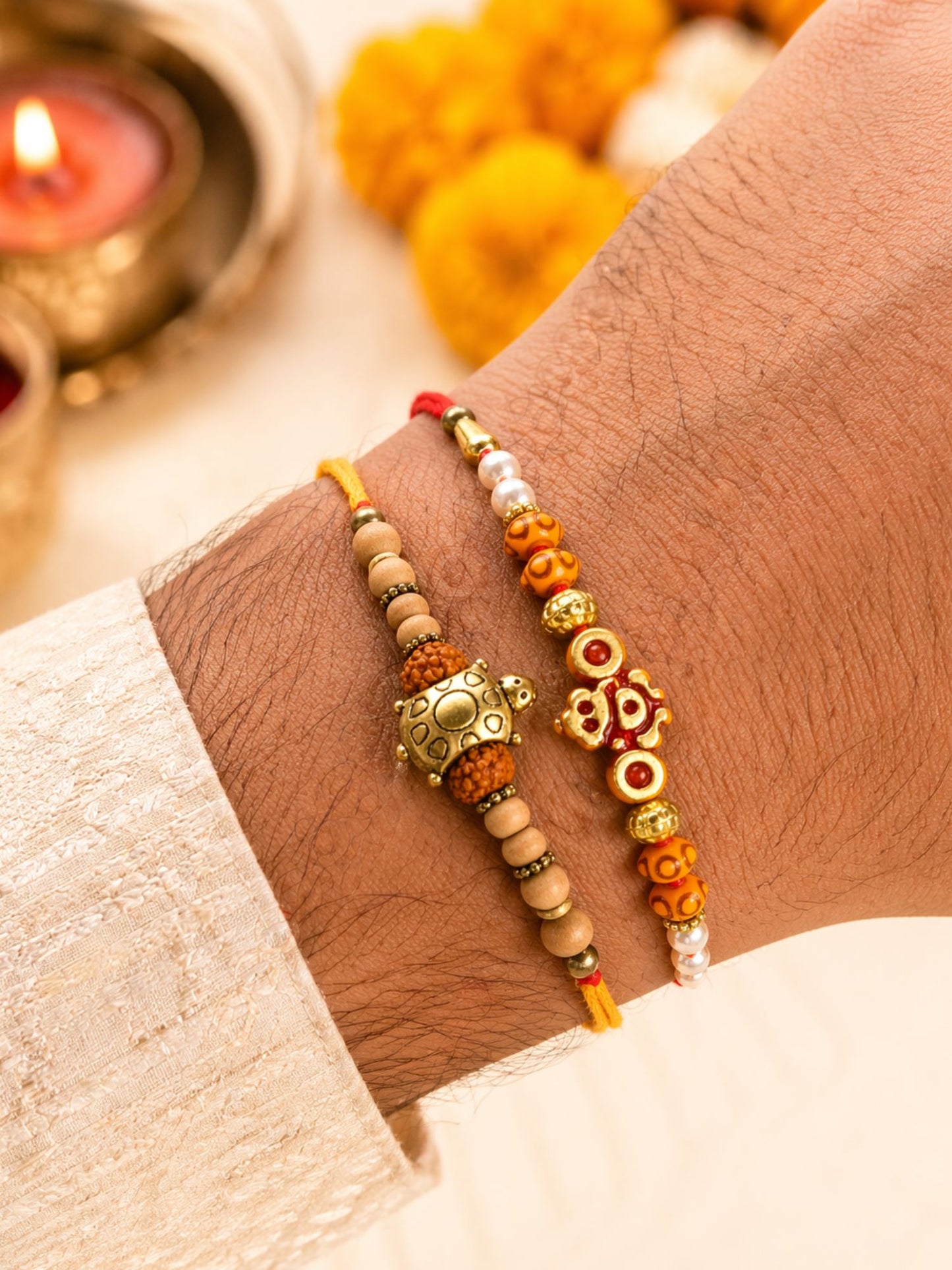 (Set of 2) Ganesha Turtle Mauli Thread Rakhi Bracelet For Bhai Bro