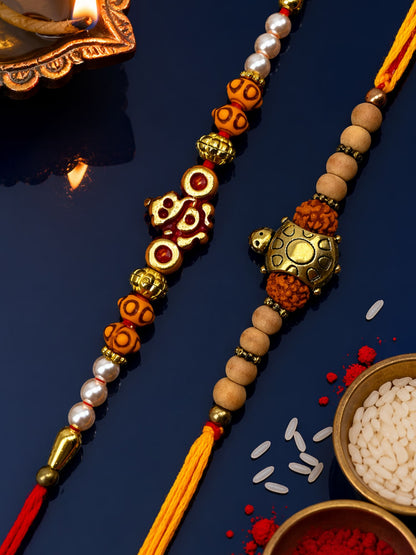 (Set of 2) Ganesha Turtle Mauli Thread Rakhi Bracelet For Bhai Bro
