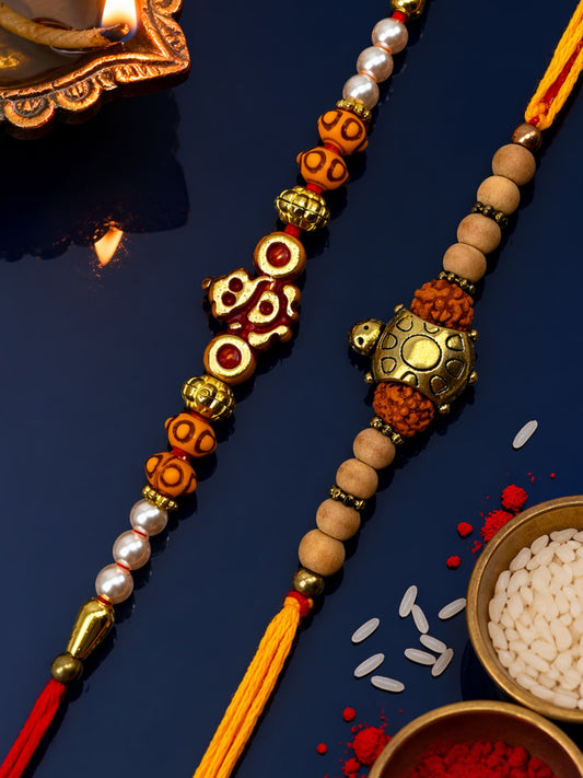 (Set of 2) Ganesha Turtle Mauli Thread Rakhi Bracelet For Bhai Bro