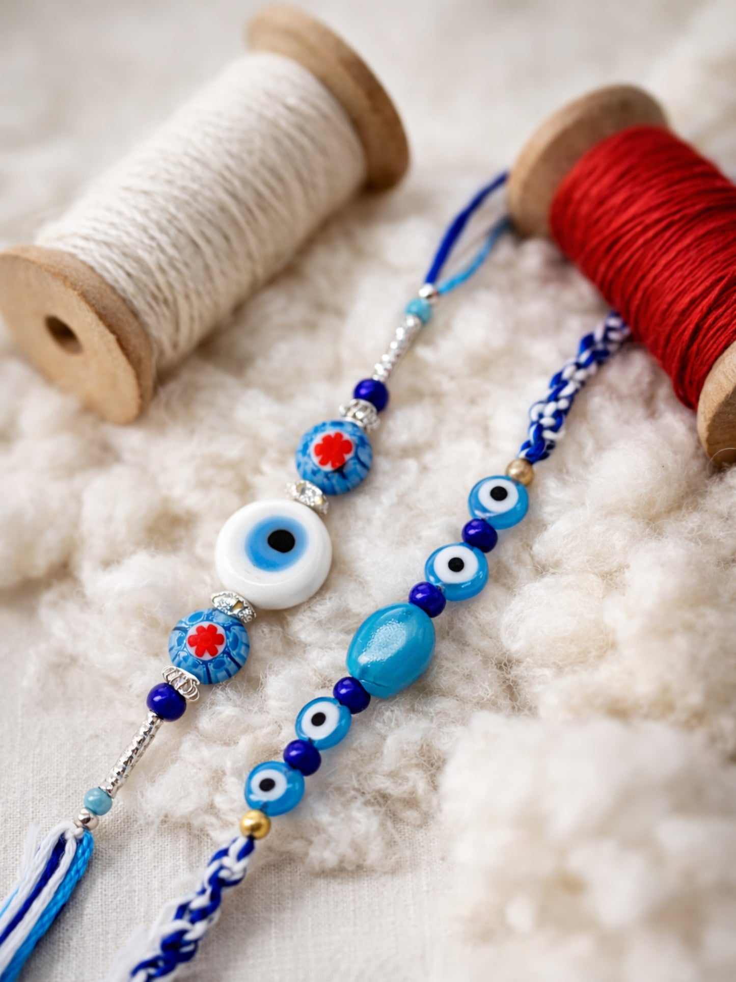 (Set of 2) Evil Eye Blue Beaded Rakhi Bracelet for Bhai Bro
